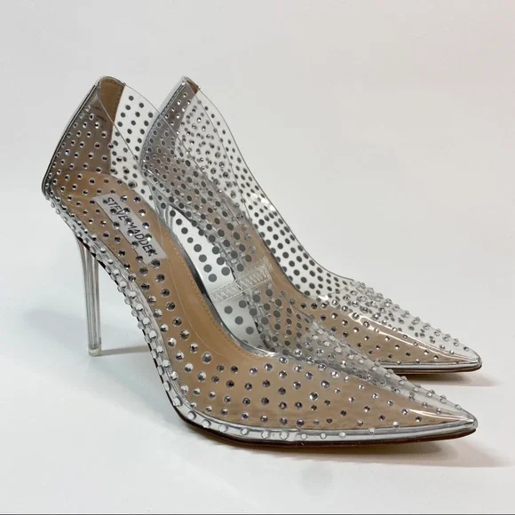 Steve Madden Women's Vala-r Heel in Rhinestone Crystal Silver Clear Pointed Toe - Picture 4 of 14